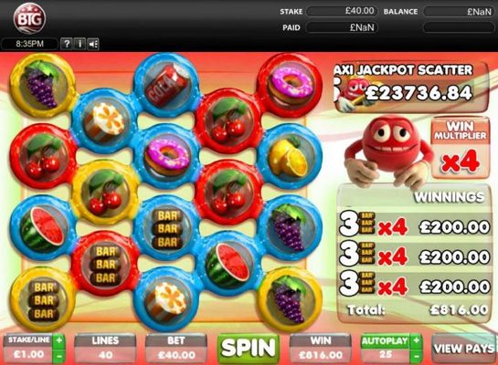 Multiple winning paylines triggers a 816.00 big win!