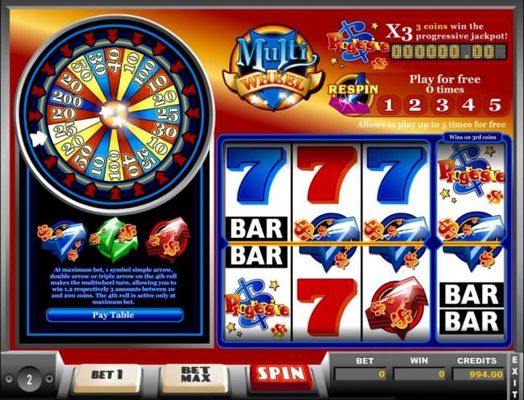 At maximum bet, 1 symbol single arrow, double arrow or triple arrow on the forth reel makes the multiwheel turn. Here the multiwheel spins and lands on 25 boosting the players winnings by and additional 25 coins.