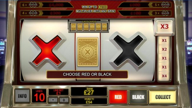 Gamble Feature Game Board - Choose red or black for a chance ot double your winnings.