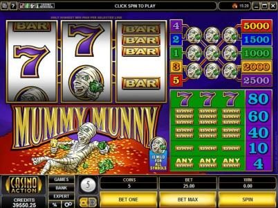Main game board featuring three reels and 5 paylines with a 5,000x max payout