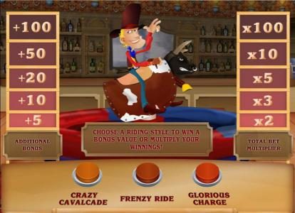 bonus feature game board - choose a riding style to win a bonus value or multiply you winnings