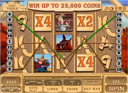 multiple winning paylines triggers a 375 coin big win