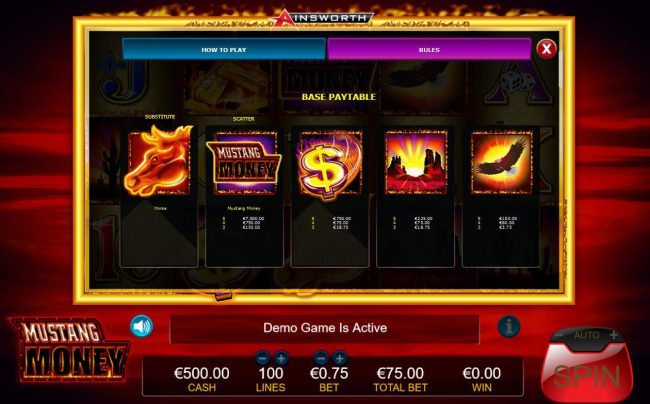 High value slot game symbols base paytable.