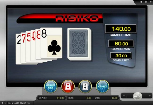 Gamble Feature - To gamble any win press Gamble then select Red or Black.