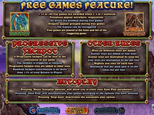 Free Games, Progressive Jackpots and General Game Rules.