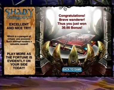 our selection resulted in winning the bonus game and a $30 jackpot