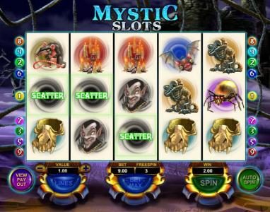 three scatter symbols triggers 3 free spins