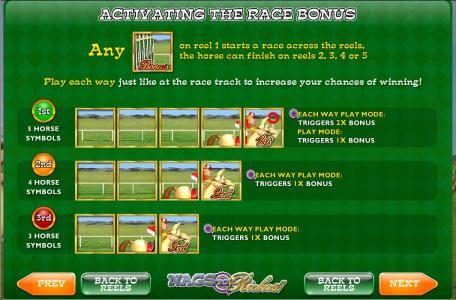 any bonus symbol on reel 1 starts a race across the reels, the horse can finish on reels 2, 3, 4 and 5