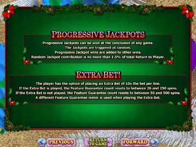 Progressive Jackpot and Extra Bet rules.