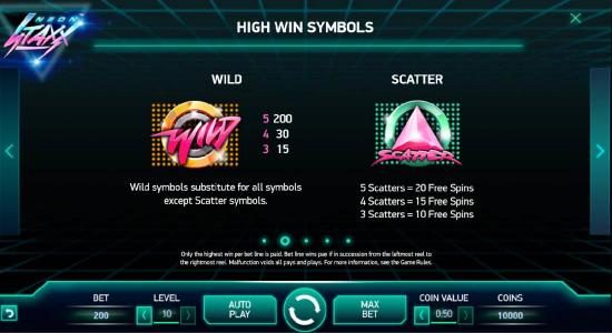 High value slot game symbols paytable