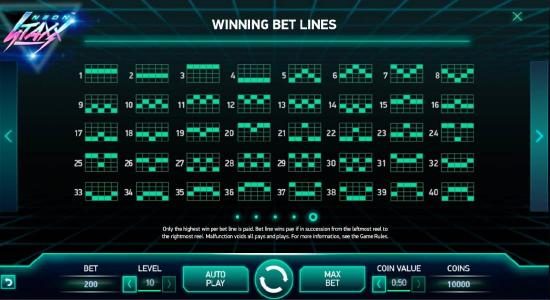 Payline Diagrams 1-40. Only the highest win pays per line.