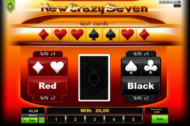 Gamble Feature - To gamble any win press Gamble then select Red or Black or Suit