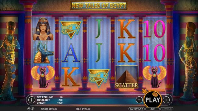 Main game board featuring five reels and 20 paylines with a $20,000 max payout
