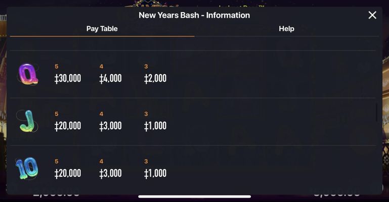 Low Value Symbols Paytable