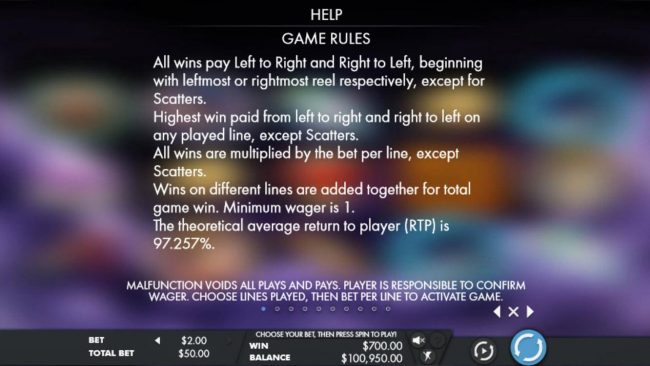 General Game Rules - The theoretical average return to player (RTP) is 97.257%.