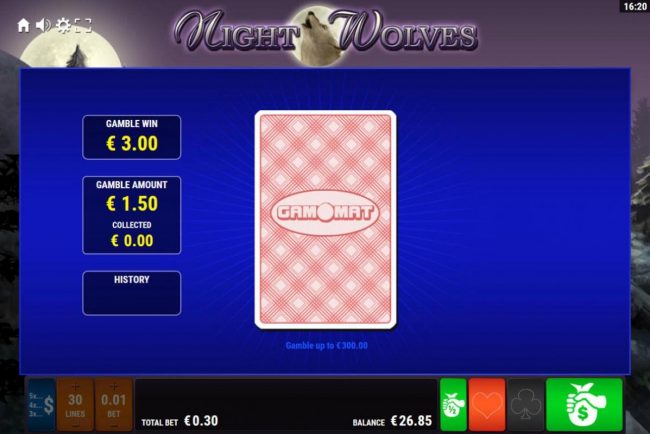 Gamble Feature - To gamble any win press Gamble then select Red or Black.