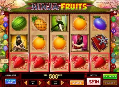 five of a kind triggers a 500 coin big win