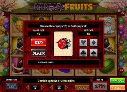 gamble feature game board - choose color (pays x2) or Suit (pays x4)