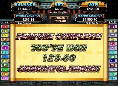 free games feature pays out a $120 big win