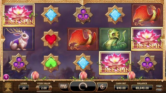 Three free spin scatter symbols trigger 10 free spins.