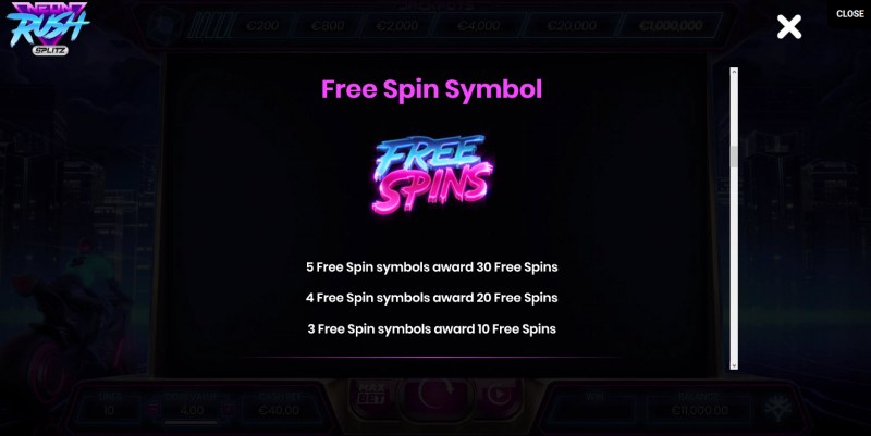 Neon Rush Splitz :: Free Spins Rules