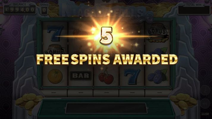 5 free spins awarded