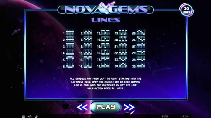 Nova Gems :: Paylines 1-30