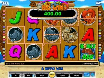 six hippos trigger a 400 coin big win payout