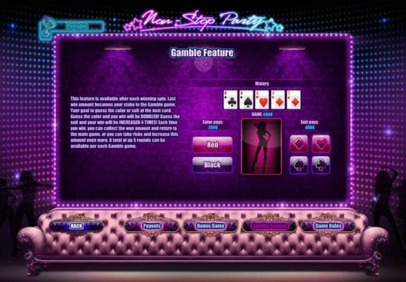 Gamble Feature - To gamble any win press Gamble then select color or suit.