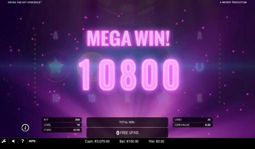 The free spins feature pays out a 10800 coin mega win.