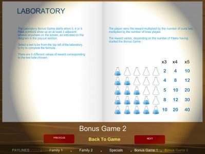 Laboratory bonus game rules