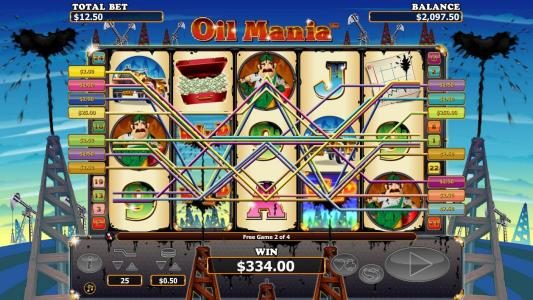 a $300+ jackpot triggered by multiple winning paylines during the free games feature