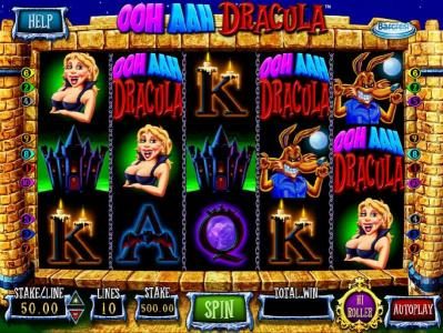 Main game board featuring five reels and 10 paylines with a $5,000 max payout