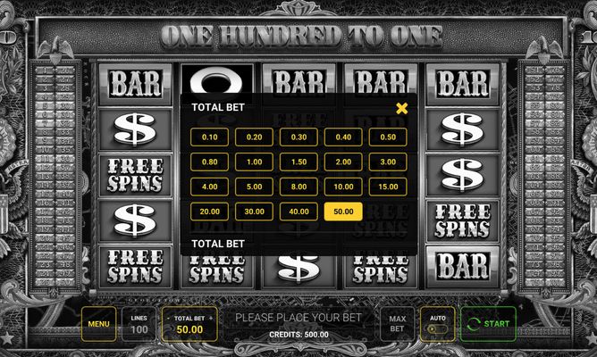 One Hundred To One :: Available Betting Options