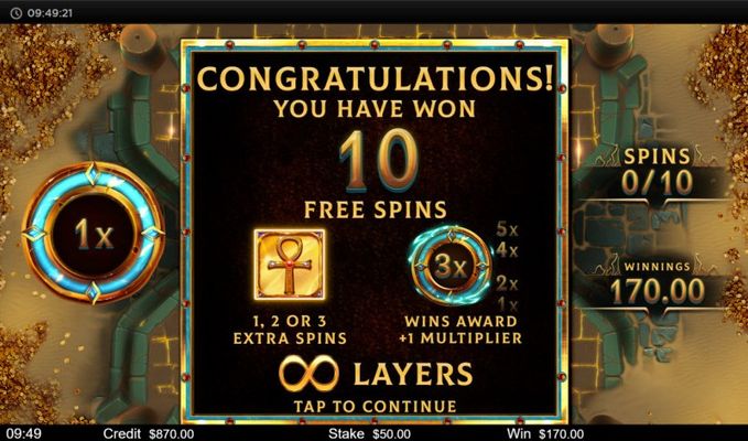 10 free spins awarded