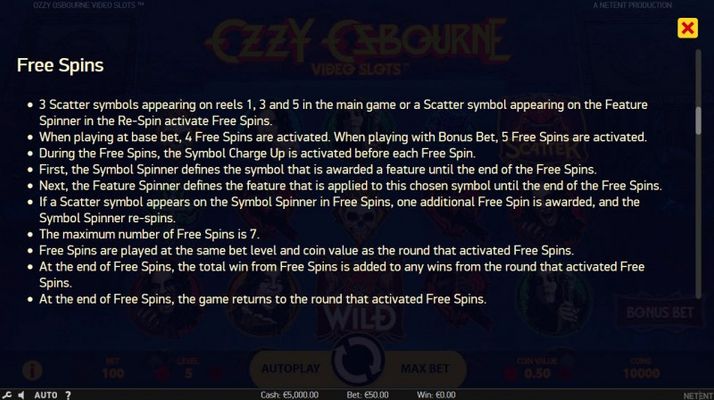 Ozzy Osbourne :: Free Spins Rules