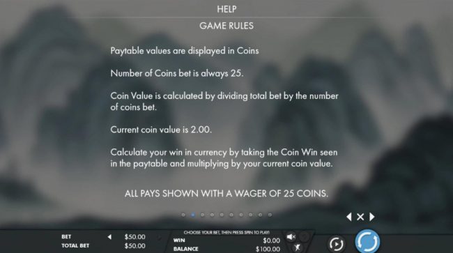 Paytable values are displayed in coins. Number of coins bet is 25