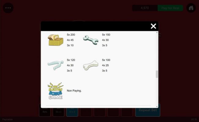 Low value game symbols paytable.