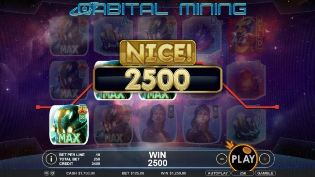 Multiple winning paylines triggers a 2,500 big win!