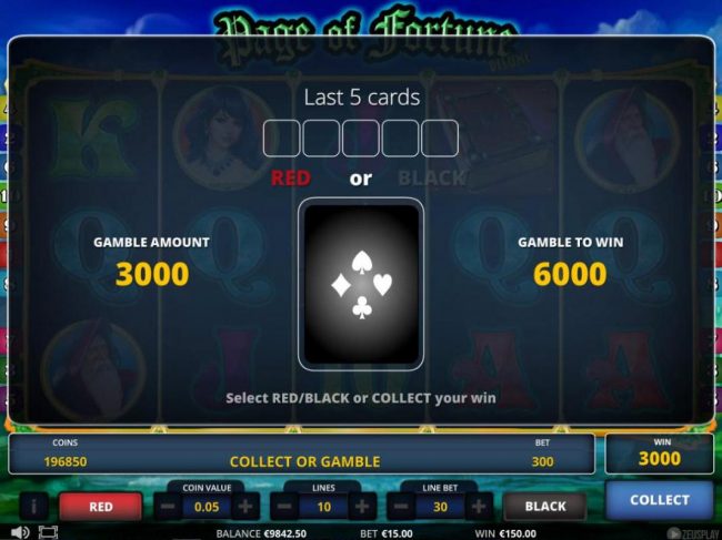 Gamble Feature - To gamble any win press Gamble then select Red or Black.