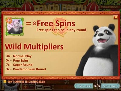 Three or more panda bear icons awards 8 free spins