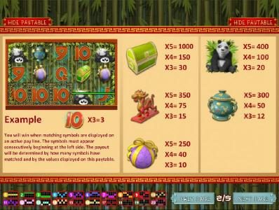 Medium value slot game symbols paytable