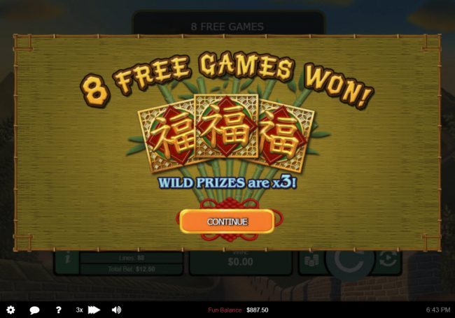 8 Free Spins Awarded