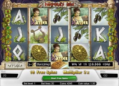 three scatter symbols triggers 10 free spins