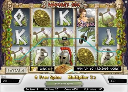 free spins feature triggers a 355 coin payout
