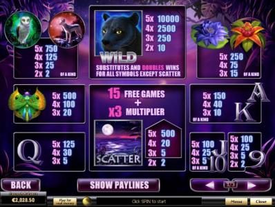 Slot game symbols paytable