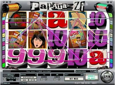 an 1140 coin big win triggered by multiple winning paylines