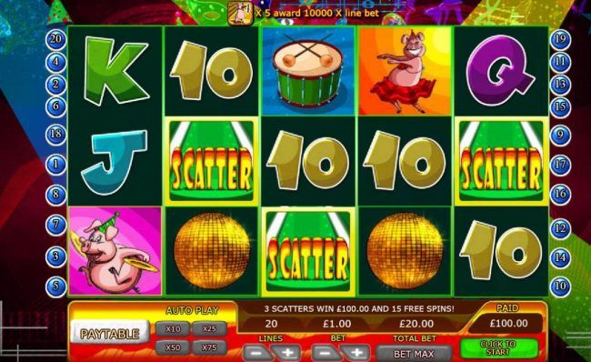 Three scatter symbols triggers 15 free spins.