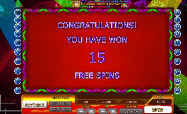 15 Free Spins awarded.