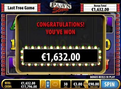 The free games feature pays out a total of ?1,625 for a big win.